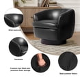 thumbnail image 3 of Swivel Barrel Accent Chair, Comfy Modern Upholstered Round Faux Leather Reading Arm Chair for Living Room, Bedroom (Black, Set of 2), 3 of 7