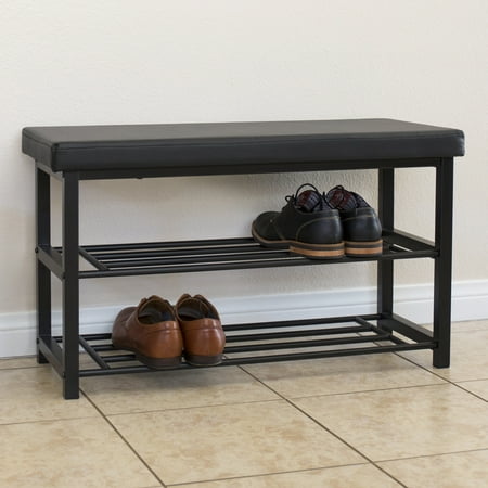 - Best Choice Products 2-Tier 220lb Capacity Steel Metal Storage Bench Shoe Storage Organization Rack for Home, Entryway, Hallway, Bedroom w/ Leather Top - Black