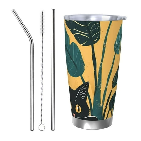 

Ocsxa Cat Hiding In Potted Plants Pattern 20oz Travel Coffee Mug with Flip Lid Stainless Steel Insulated Insulated Coffee Mug Thermal Cup with Splash Proof Sliding Lid-Straw Three-piece Set
