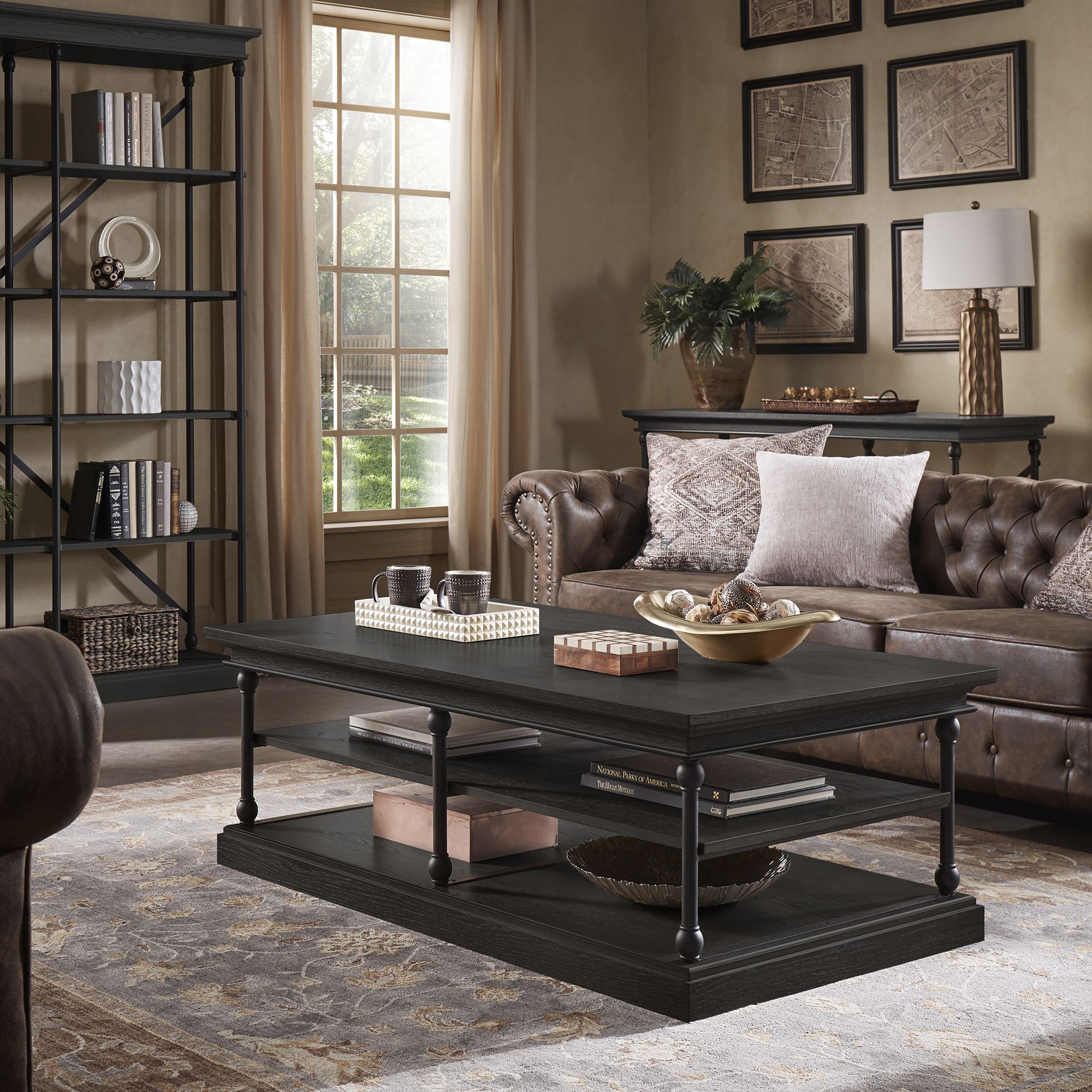 Weston Home Cabana Rectangular Storage Shelf Coffee Table, Black