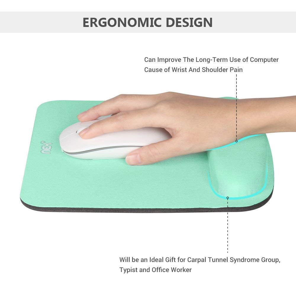 NEX Mouse Pad with Memory Foam Wrist Rest, Non-slip Rubber Base Mouse Mat for Typist Office (Mint Green)