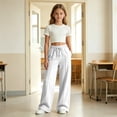 thumbnail image 7 of Girls Solid Wide Leg Sweatpants, Elastic Drawstring High Waist Loose Long Casual Trousers with Side Pockets, Soft Knit Pants for Big Kids School Daily Wear(White,5-6 Years), 7 of 7