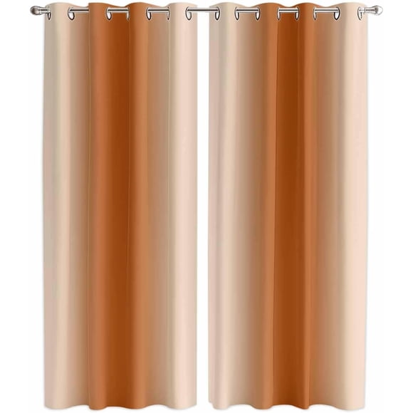 Burnt Orange Ombre Blackout Curtains, Modern Abstract Pattern Grommet Window Drapes for Living Room Bedroom Kitchen Home Decor 26"W x 45"L (Pack of 2)