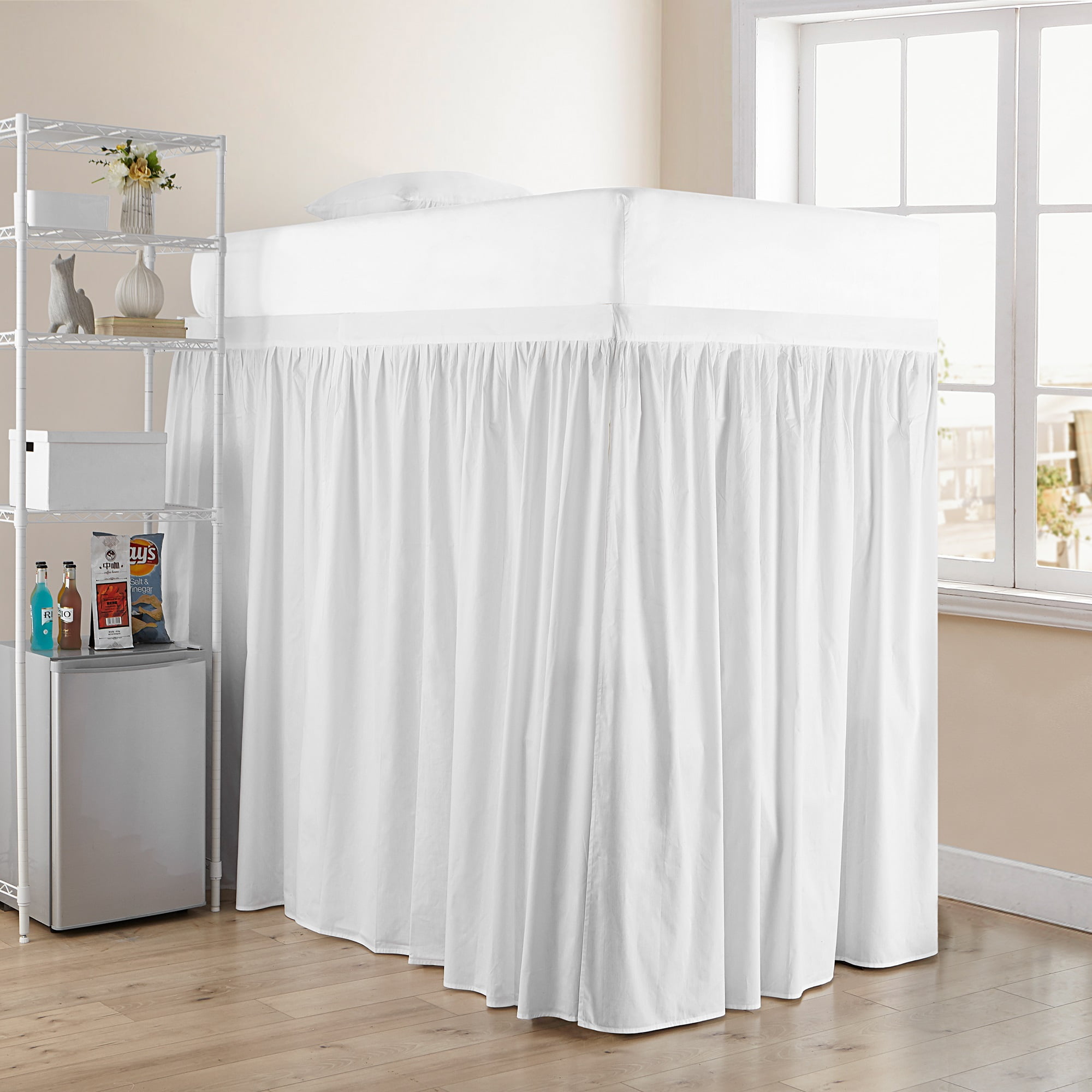 Extended Dorm Sized Cotton Bed Skirt Panel with Ties (3 Panel Set