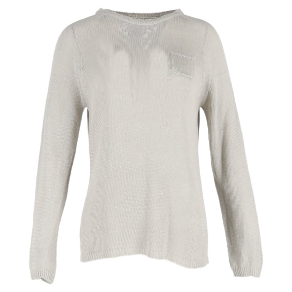 Pre-Owned Max Mara Knitted Crewneck Sweater in Grey Linen