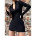 thumbnail image 7 of Macheda Elegant Autumn Winter Black Bodycon Dress Women 2022 Turtleneck Slim Ribbed Knitted Long Sleeve Mini Dress Vestido, 7 of 7