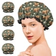 thumbnail image 7 of Shower Caps,Green Highland Cow Daisy Pattern Waterproof Shower Cap for Women 4 Pieces,Double Reusable Hair Cover for Shower PEVA Elastic Stretch Hem, 7 of 7