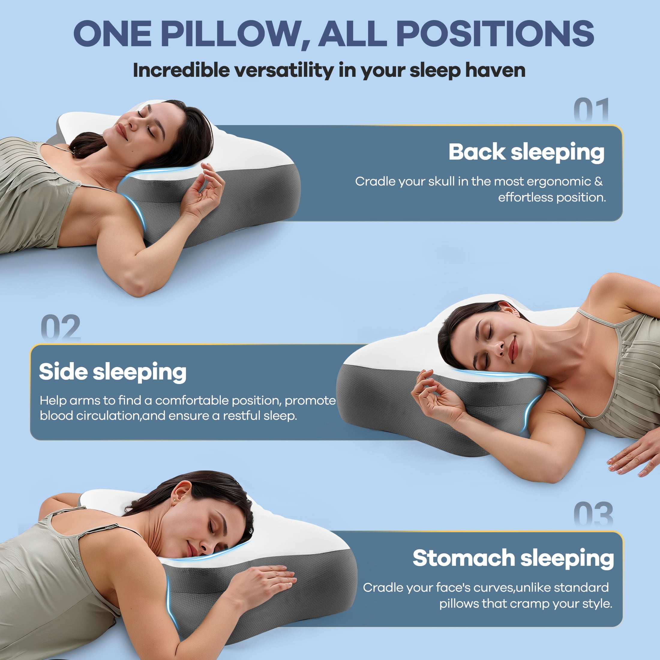 MOONORAH Contour Memory Foam Pillows for Sleeping Ergonomic, Cervical Pillow for Neck and Shoulder Pain Relief, Queen Bed Pillow for Side Back Stomach Sleepers