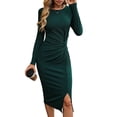 thumbnail image 3 of Women'S Long Sleeve Bodycon Dress Twist Front Split Going Out Midi Dresses Dark Green XXL, 3 of 9