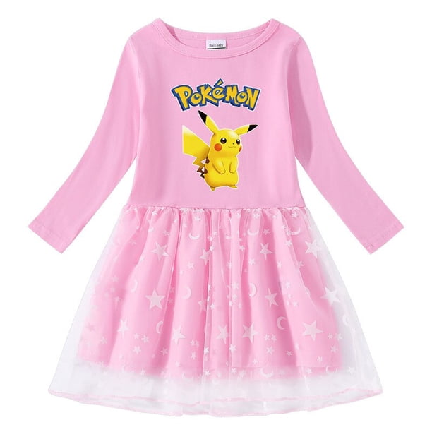 Ropa de Pokémon para niños, vestido de princesa de manga larga de Pikachu, disfraz elegante para niños pequeños, traje de fiesta para niñas pequeñas de primavera, otoño qym unisex