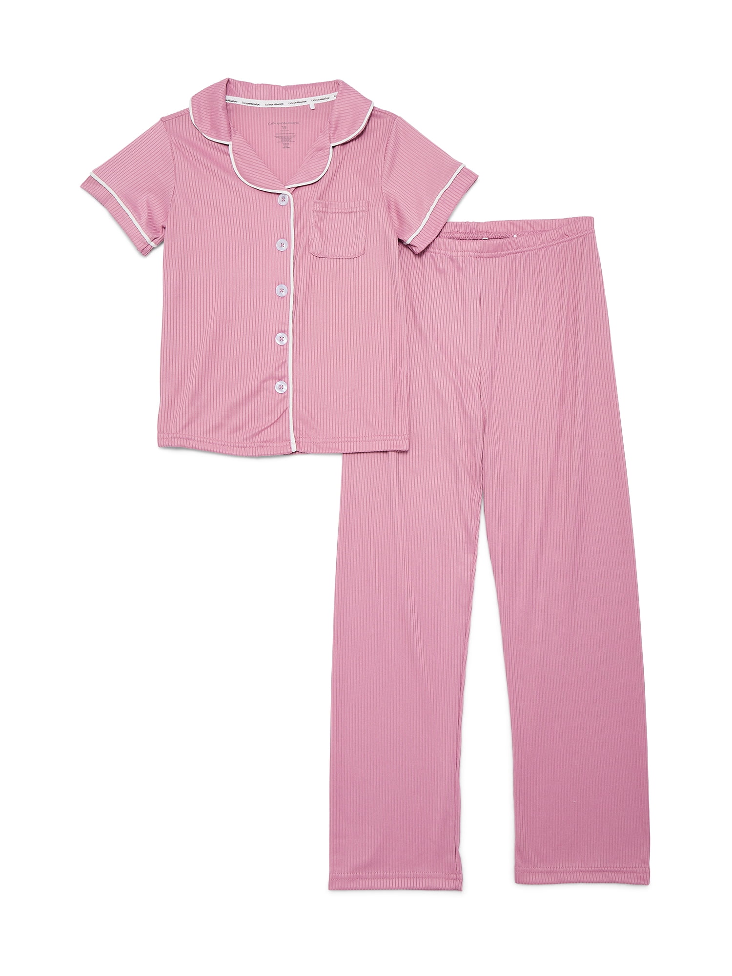Catherine Malandrino Girls Ribbed Short Sleeve Top, Pants with Bonus Headband 3-Piece Pajama Sleep Set, Sizes 5-16