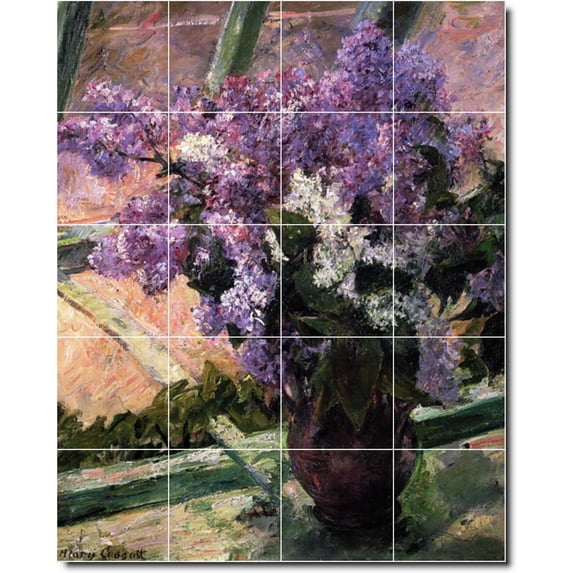 Ceramic Tile Mural-Mary Cassatt Flowers Wall Tile Mural 21. 24" w x 30" h using (20) 6 x 6 ceramic tiles