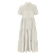 thumbnail image 3 of Robe Maxi d'Été Décontractée à Col Rond Robe à Manches Courtes Col Rabattu Femme Unie Robe pour Femme Longues Robes Robe à Manches Courtes en Liquidation, 3 of 4