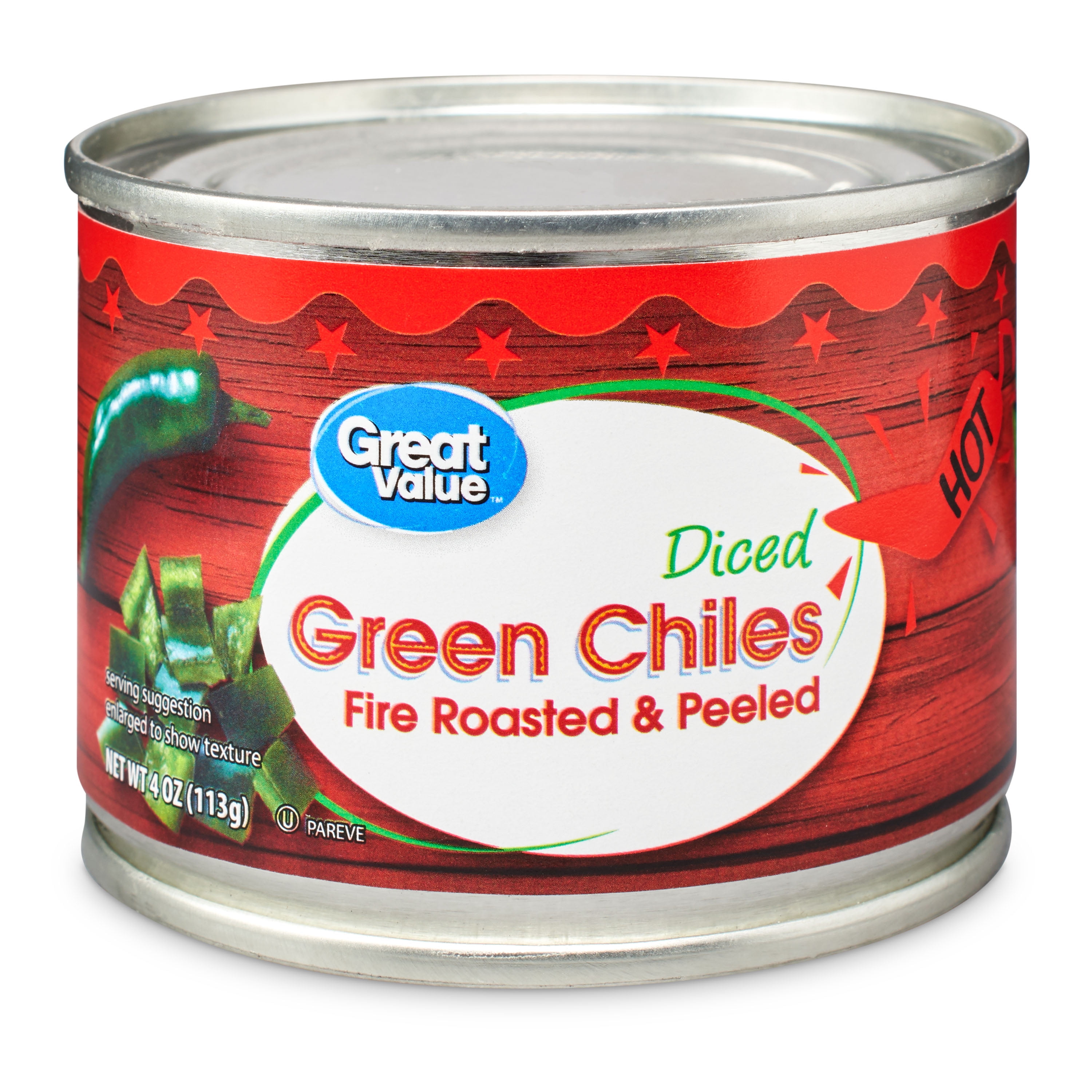 Great Value Hot Diced Green Chiles, 4 Oz