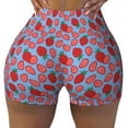 thumbnail image 2 of Haiem Strawberries No Front Seam Biker Shorts for Women Yoga Workout Gym Bike Shorts with Tummy Control Moisture-Wicking-Small, 2 of 9