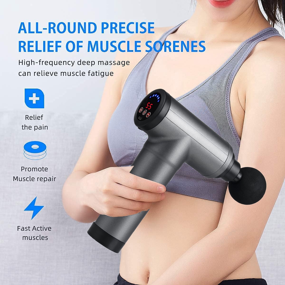 Muscle Massage Gun, Electric Percussion Massager Deep Tissue Massage with 22 Speeds & LCD Touch Screen, 4 Replacable Massage Heads Low Noise for Muscle Pain Relief