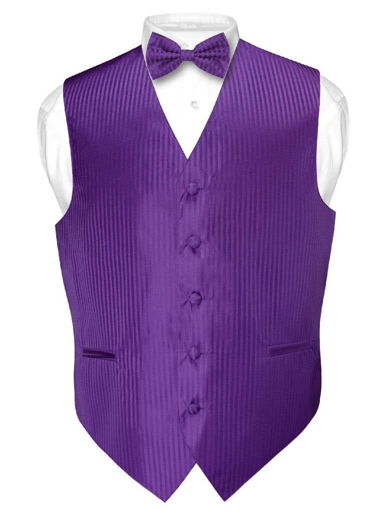 Men's Dress Vest & BOWTie PURPLE Color Vertical Striped Design Bow Tie Set sz XS