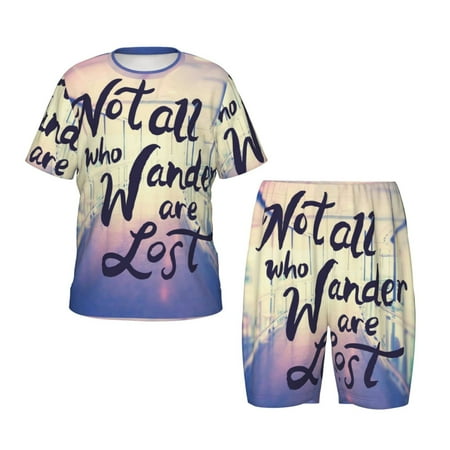 Luyuia Not All Those Who Wander Are Lost Print Girls  2-Piece Tie-Dye Pajama Set  Cute Summer Loungewear with Shirt and Tank Shorts Nightwear-XX-Large