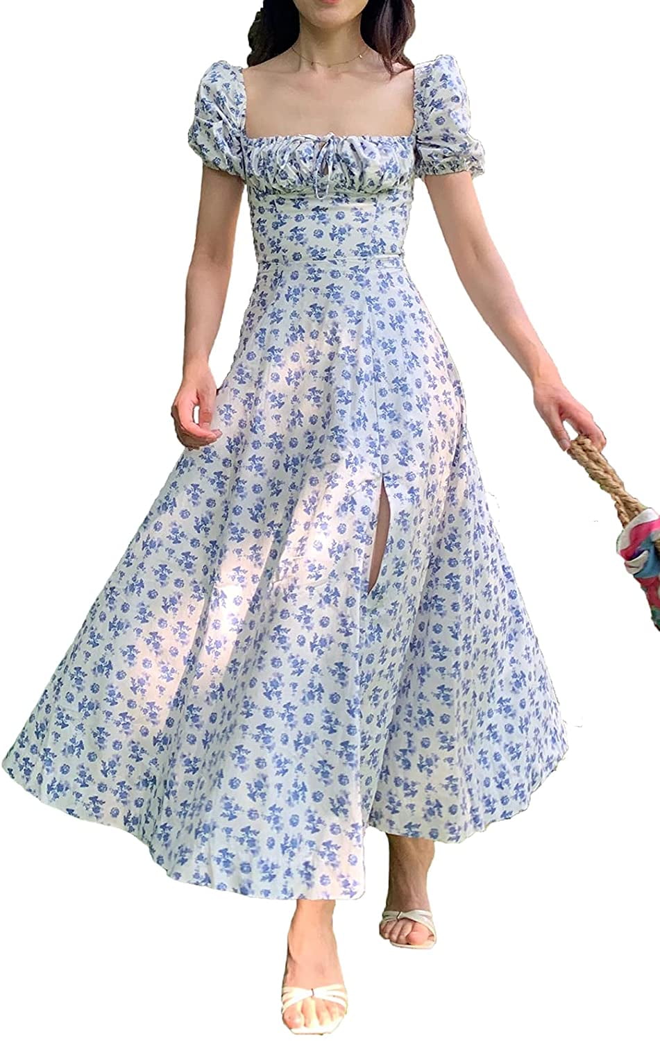 Women's Puff Sleeve Floral Maxi Dress 