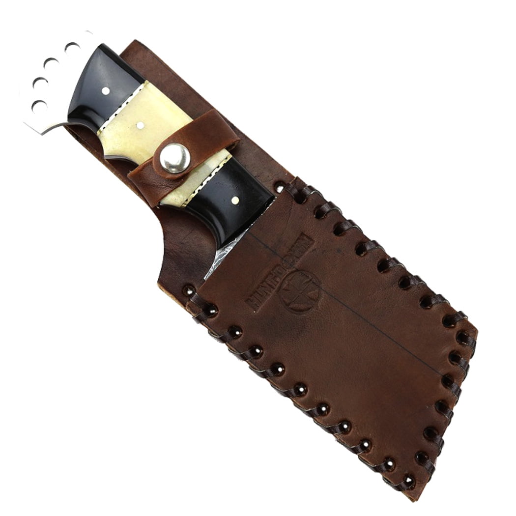 Hunt-Down 8.5' Full Tang Damascus Blade Horn Handle Hunting Knife with Sheath