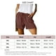 thumbnail image 2 of Pantalones cortos informales para mujer, pantalones cortos elásticos de cintura media con cierre de cordón, piernas anchas, pantalones cortos de verano con bolsillos laterales, rojo pardusco 3XL, 2 of 3