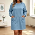 thumbnail image 6 of Ashirexll Long Sleeve Dress for Women Plus Size Loose Long Sleeve Round Neck Solid Color with Pockets Midi Dress, 6 of 7
