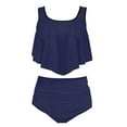 thumbnail image 2 of MGDXOX Womens Tankini Set Swimsuits Ruffled Tank Top Tummy Control Ruched Bottoms Modest Swimwear High Waisted Bikini Dark Blue S, 2 of 5