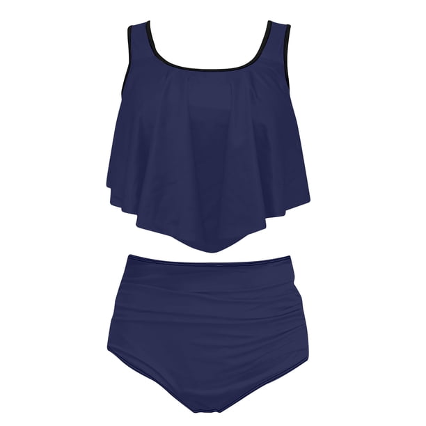 Bikini de Mujer Trajes de Baño Bikini con Ruffles Conjunto con Sujetador Acolchado Extraíble, Pantalones Cortos de Cintura Alta para la Playa