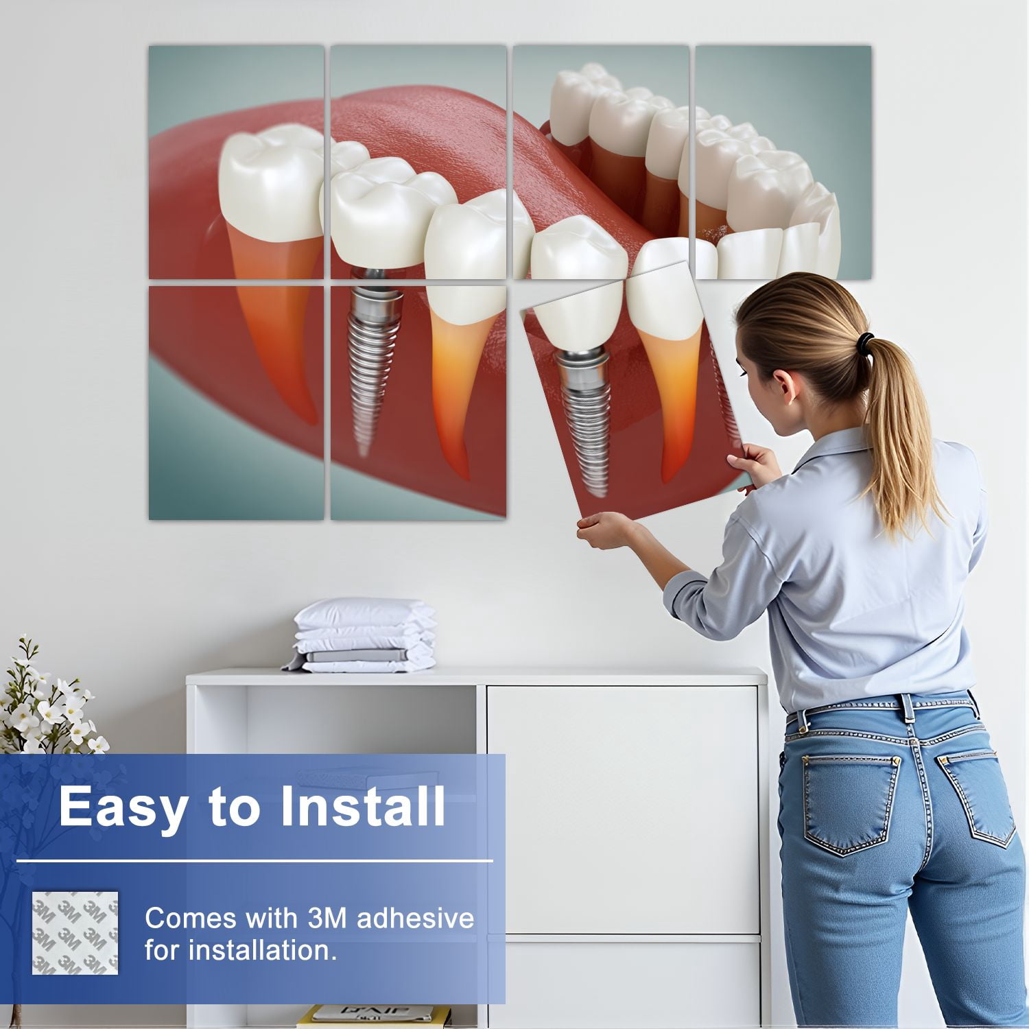 Dental 8 Pack Art Acoustic Panels Sound Absorbing Multiple Dental implant 3D Anatomy Decorative Soundproof Wall Panels Self Adhesive for Physician Hospital Office 48"x32"
