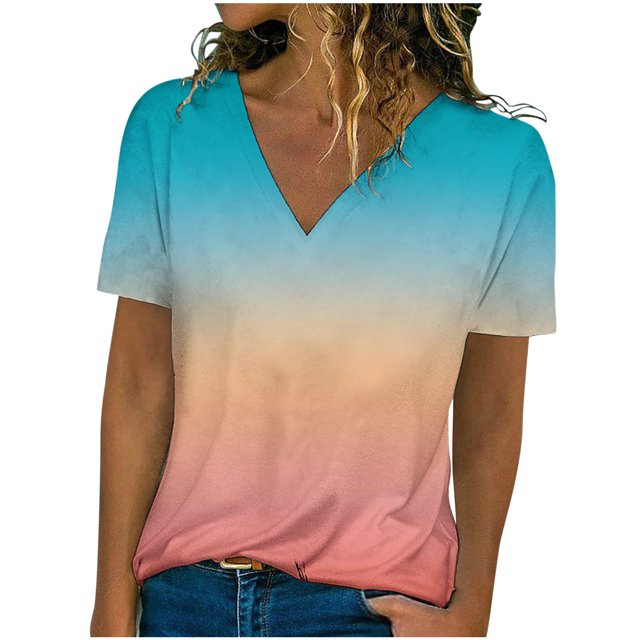 Mujeres Casual con cuello en V de manga corta impresa pulóver blusa camiseta Tops sueltos OAVQHLG3B Store lin121212