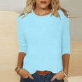 thumbnail image 1 of CHUANK T-Shirt Ajusté à Col Rond Mignon pour Femmes, Décontracté, Mi-Long, Manches 3/4, Blouse Extensible, Basique, Uni, Hauts, 1 of 5