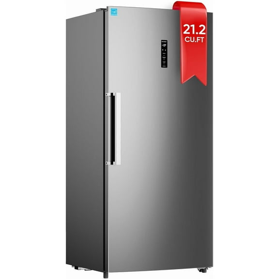 Upstreman 21.2 Cu.Ft. Convertible Upright Freezer, Stainless Steel Deep Freezer/Refrigerator, Garage Ready, Frost Free, Digital Touch Control Panel, UF212