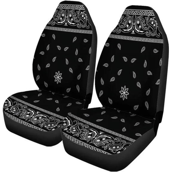 Car Seat Covers Colorful Scarf Blue Paisley Pattern Bandanna Border Floral Set of 2 Accessories Protectors Car r Universal