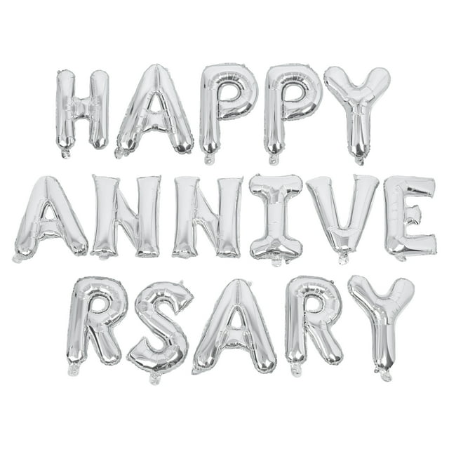 16 Inch HAPPY ANNIVERSARY Letters Balloons Decorative Aluminum Film Balloons Set for Wedding Party (Silver)