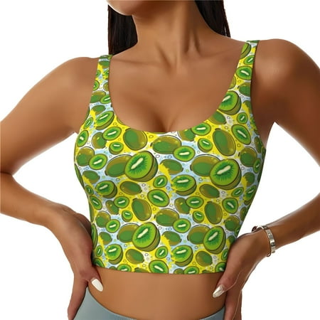 Jgfou Watercolor Kiwi Fruits Summer Print Womens Sports Bra - Padded Workout Sports Bras Crop Tank Top