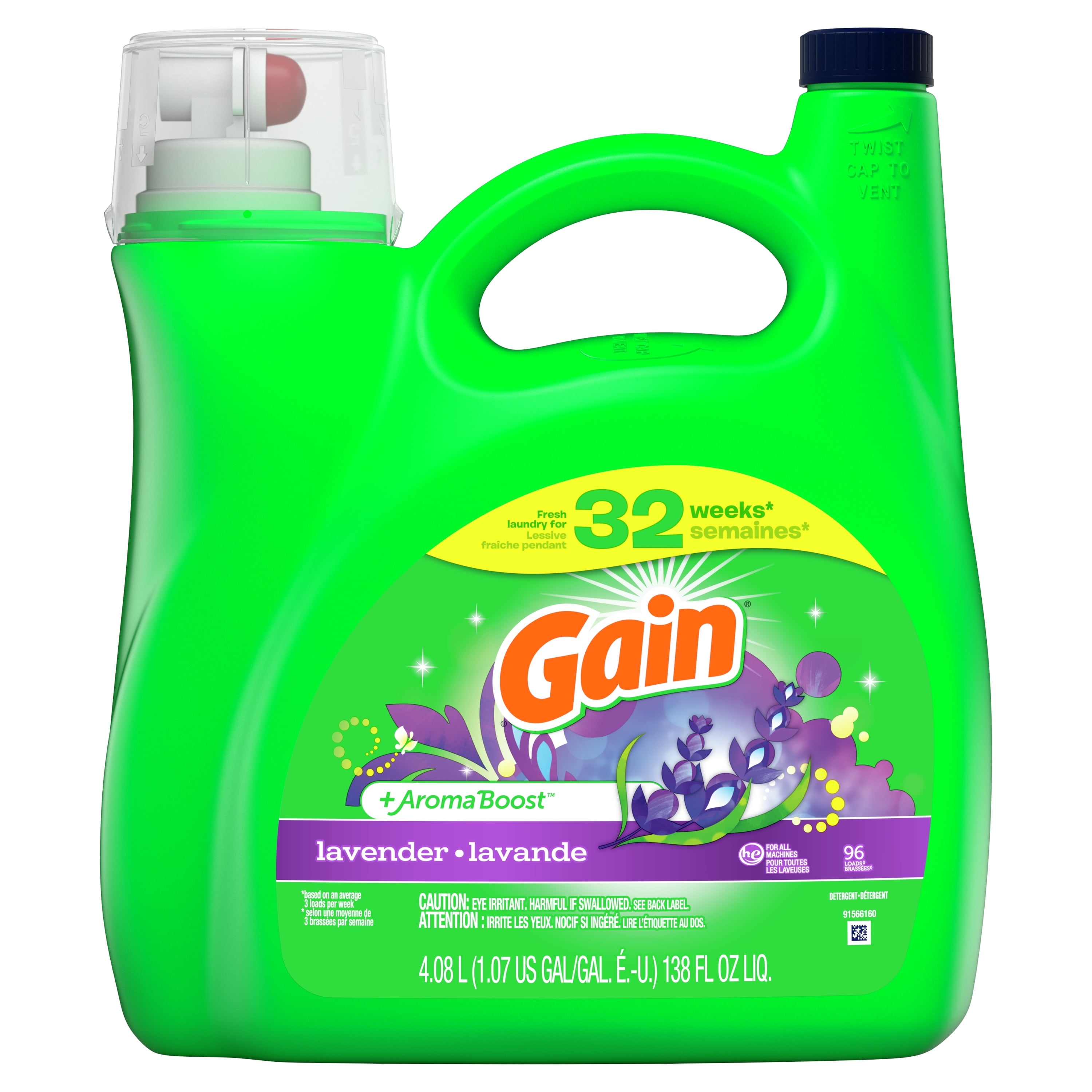 Gain Liquid Laundry Detergent, Lavender Scent, 96 Loads, 138 fl oz