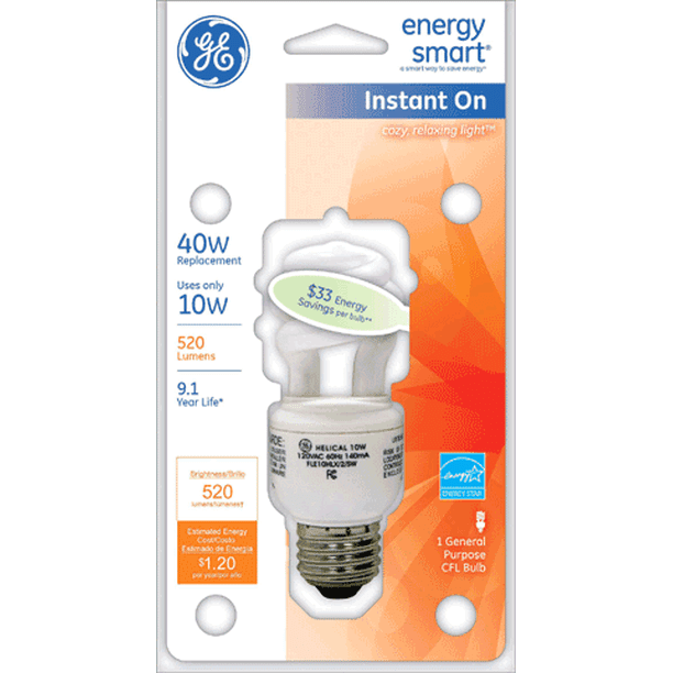 GE Lighting 49907 Energy Smart Spiral CFL 10-Watt (40-watt replacement