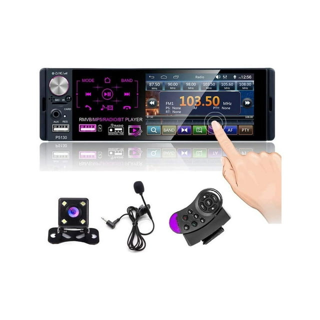Single DIN Car Bluetooth Radio with Capacitive Touch Screen, FM/AM/RDS Stereo Radio Receiver Dual USB/AUX-in/SD Port + Backup Camera Steering Wheel Control