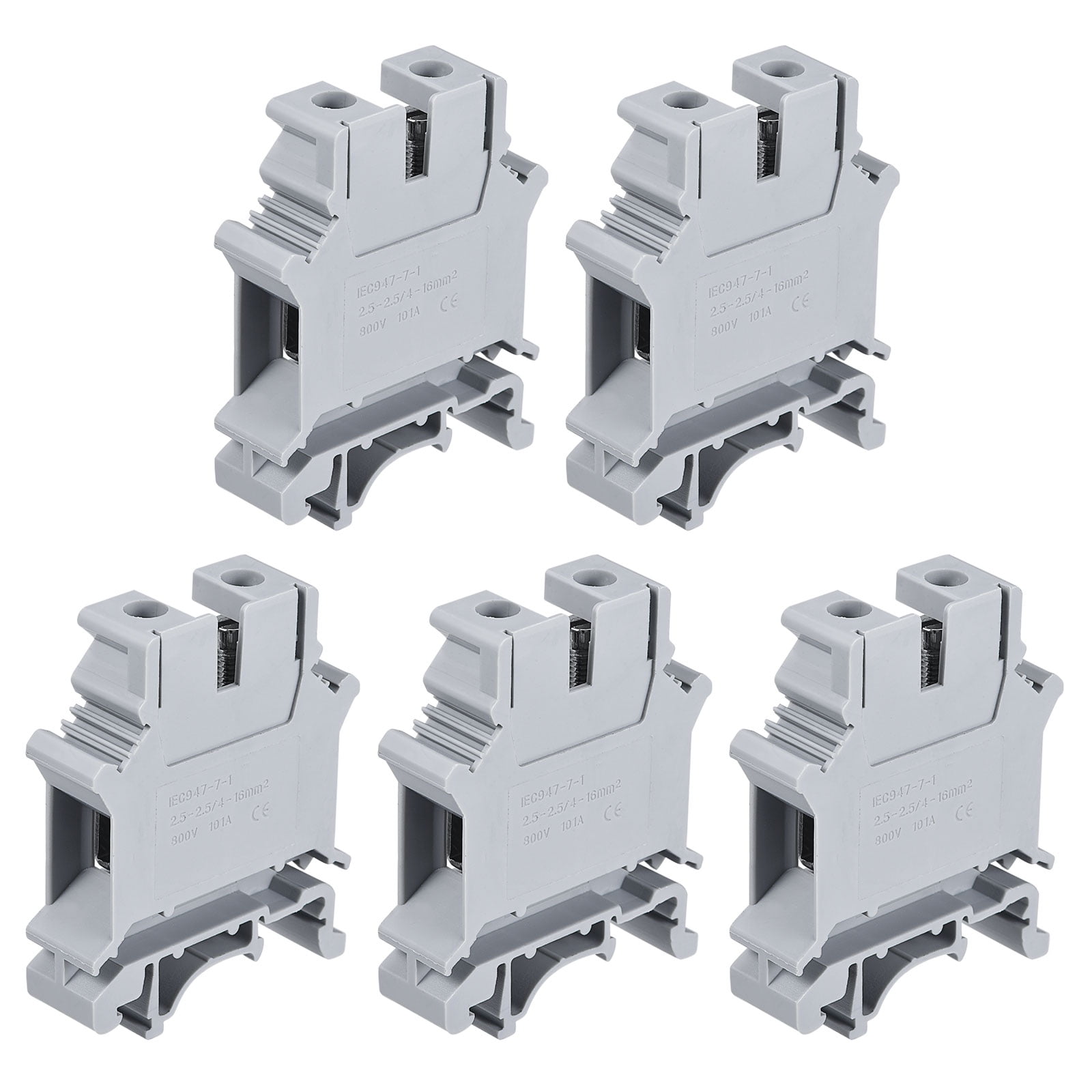 DIN Rail Mount Terminal Blocks Screw Type Clamp Grey UK16N Pack of 5