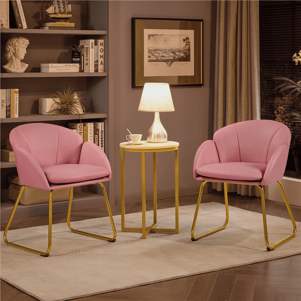 Alden Design Modern Faux Leather Accent Chair with Golden Metal Legs for Living Room, Simple Pink