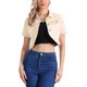 thumbnail image 1 of Chaqueta de mezclilla recortada de manga corta con cuello vuelto para mujer INSPIRE CHIC en color durazno XL, 1 of 6