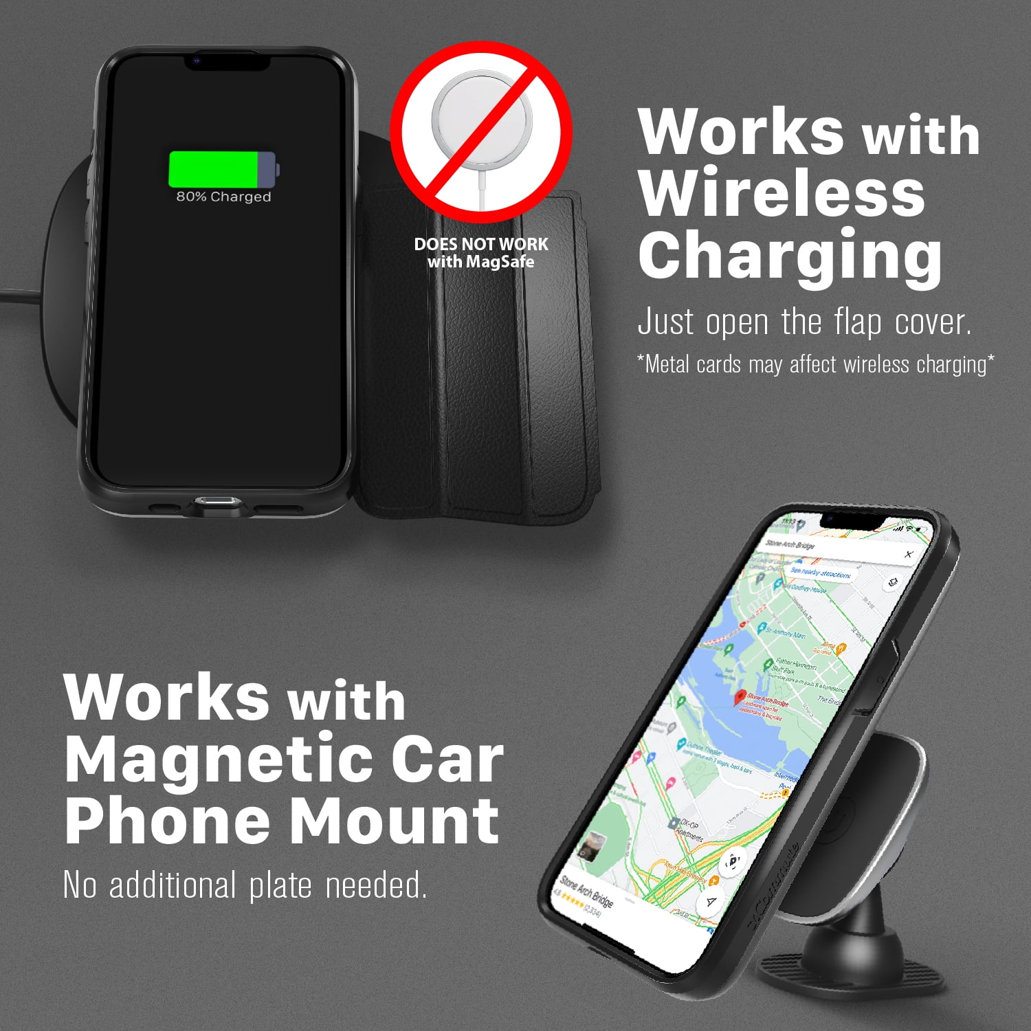 Vena vCommute For Apple iPhone 16e / iPhone 17e Case Wallet, Case with Stand Leather Card Holder [Military Grade Drop Protection], Gray