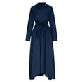 thumbnail image 4 of Mceream Robe à Manches Longues pour Femmes, Décontractée, Grande Taille, Élégante, Col à Revers, Col en V, Évasée, Longue, Style Chemise, Robes Décontractées, Coupe Trapèze, Ample, avec Ceinture, Bleu Marine, M, 4 of 6