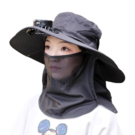 YIFAEUX Solar Fan Hat with Face Guard Neck Flap UPF 50+ UV Protection Hat with Solar Fan USB Rechargeable Breathable Men Summer Outdoor Fishing Wide Brim Bucket Cap