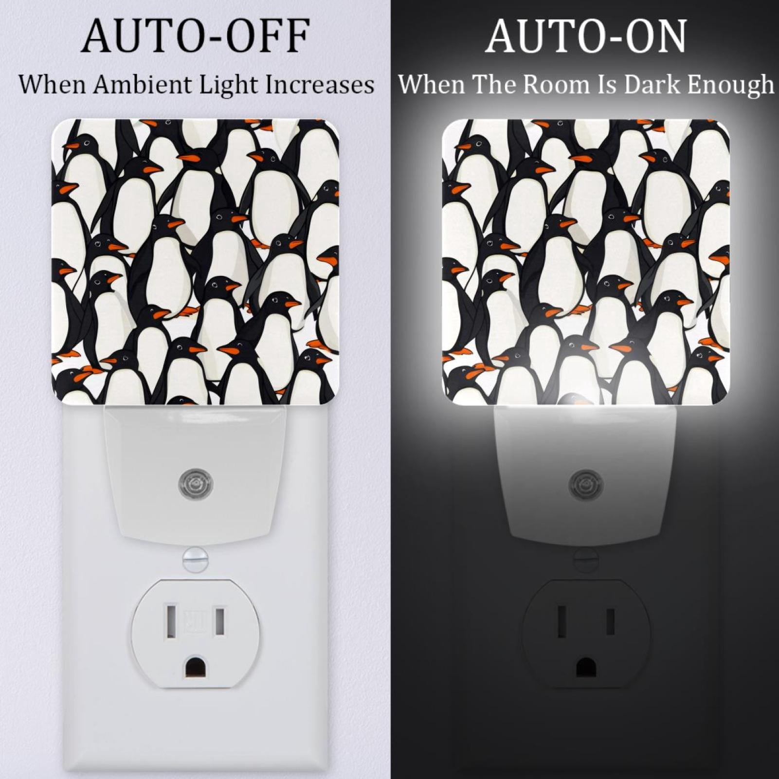PhooArto Cute Cartoon Penguins Pattern Plug in LED Night Light Auto Sensor Dusk to Dawn Decorative Night for Bedroom, Bathroom, Kitchen, Hallway, Stairs, Baby's Room, Energy Saving
