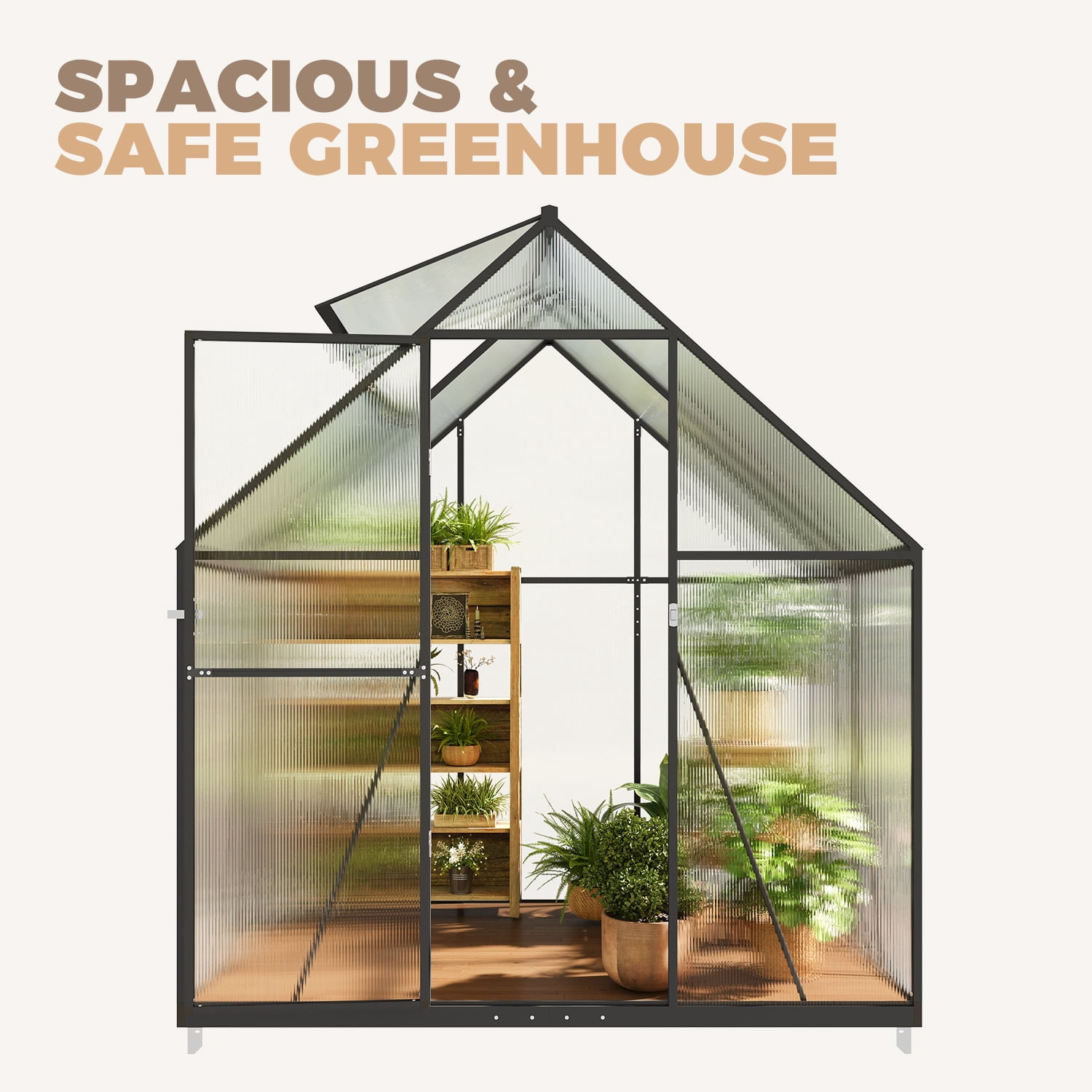 BaPiPro 6'x4' Outdoor Walk-in Greenhouse, Heavy-Duty Aluminum Frame, UV-Resistant Panels, Door & Roof Vent for Backyard Patio Winter Gardening & Seed Starting