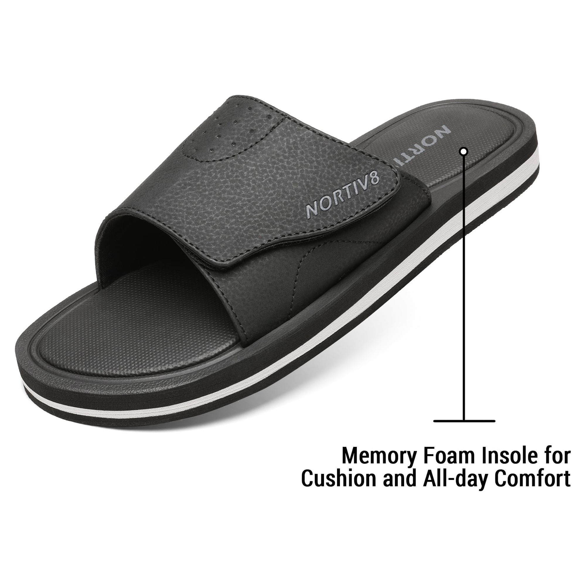 Nortiv8 Men's Memory Foam Adjustable Slide Sandals Comfort Lightweight Summer Beach Sandals Shoes FUSION BLACK Size 10 - image 2 of 5