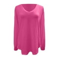 thumbnail image 4 of MHFRRA Camiseta de Manga Larga con Cuello En V para Mujer, Corte Holgado, Informal, con Hombros descubiertos y Dobladillo Anudado a La Cintura para Uso Diario Rosa Fuerte, 4 of 5