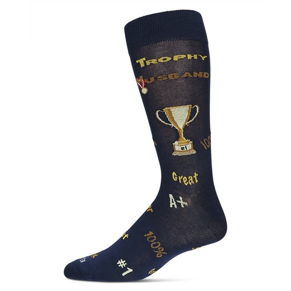 MeMoi Men's Trophy Husband Bamboo Crew Socks - Mens - Male, 10-13, Navy