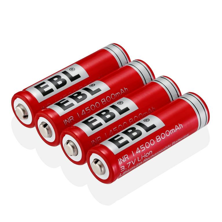 EBL 4-Pack 14500 3.7V 800mAh Li-Ion Rechargeable Batteries, Size: 3.7 V, Red